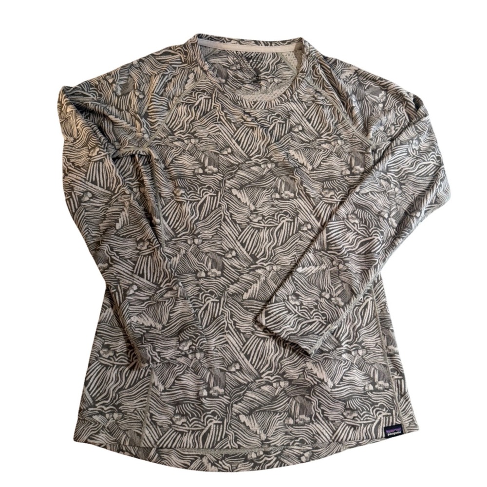Patagonia Capilene Midweight Crew Baselayer Top Grey White Print 44437 Womens S